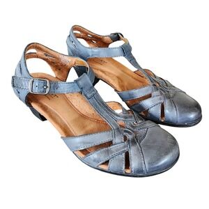 Rockport Cobb Hill Aubrey Burnished Blue Leather T-Strap Mary Janes Shoes Size 7